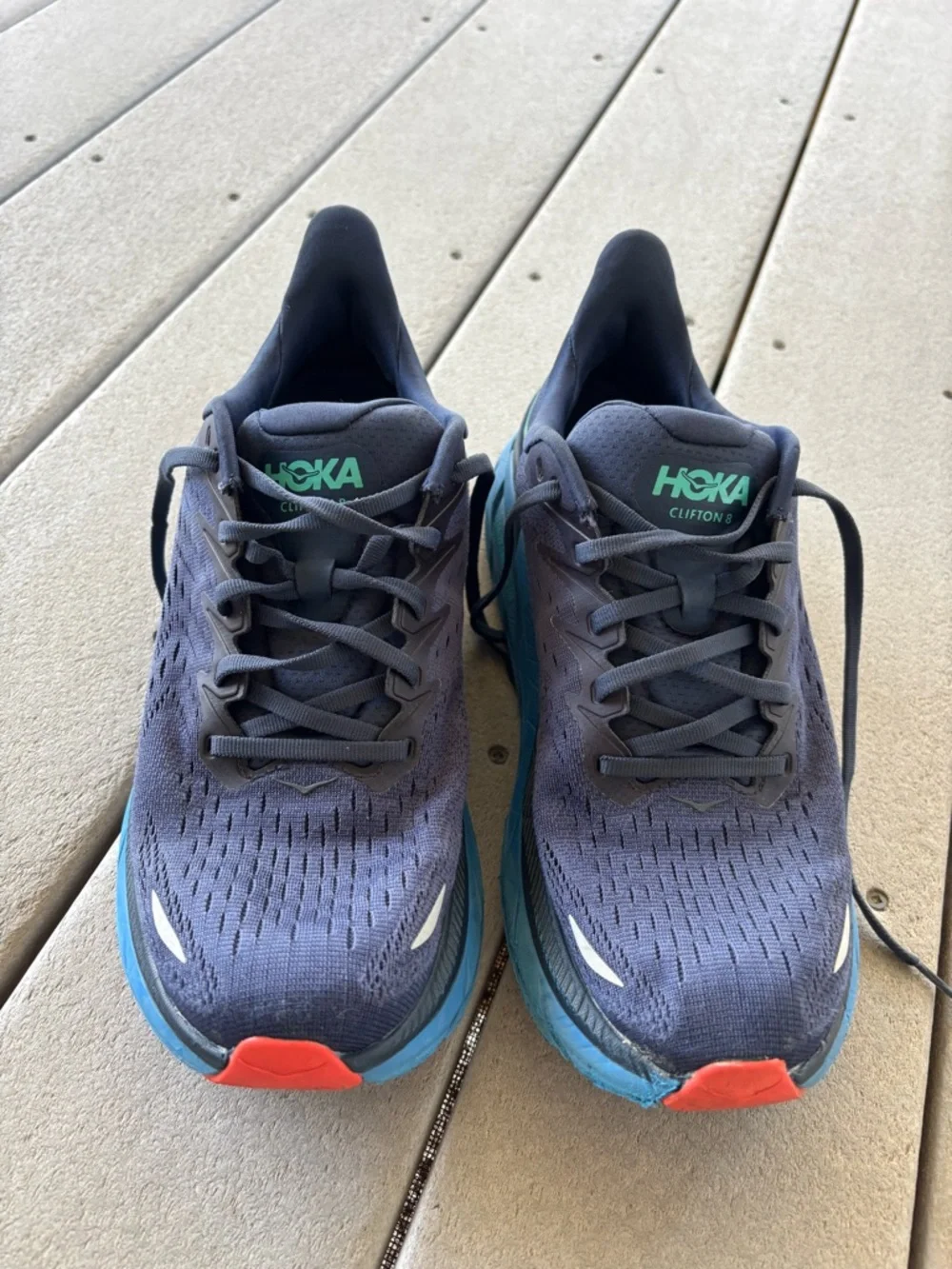 Hoka Clifton 8 Running Shoes in Navy with Teal Logo - Picture 2 of 10